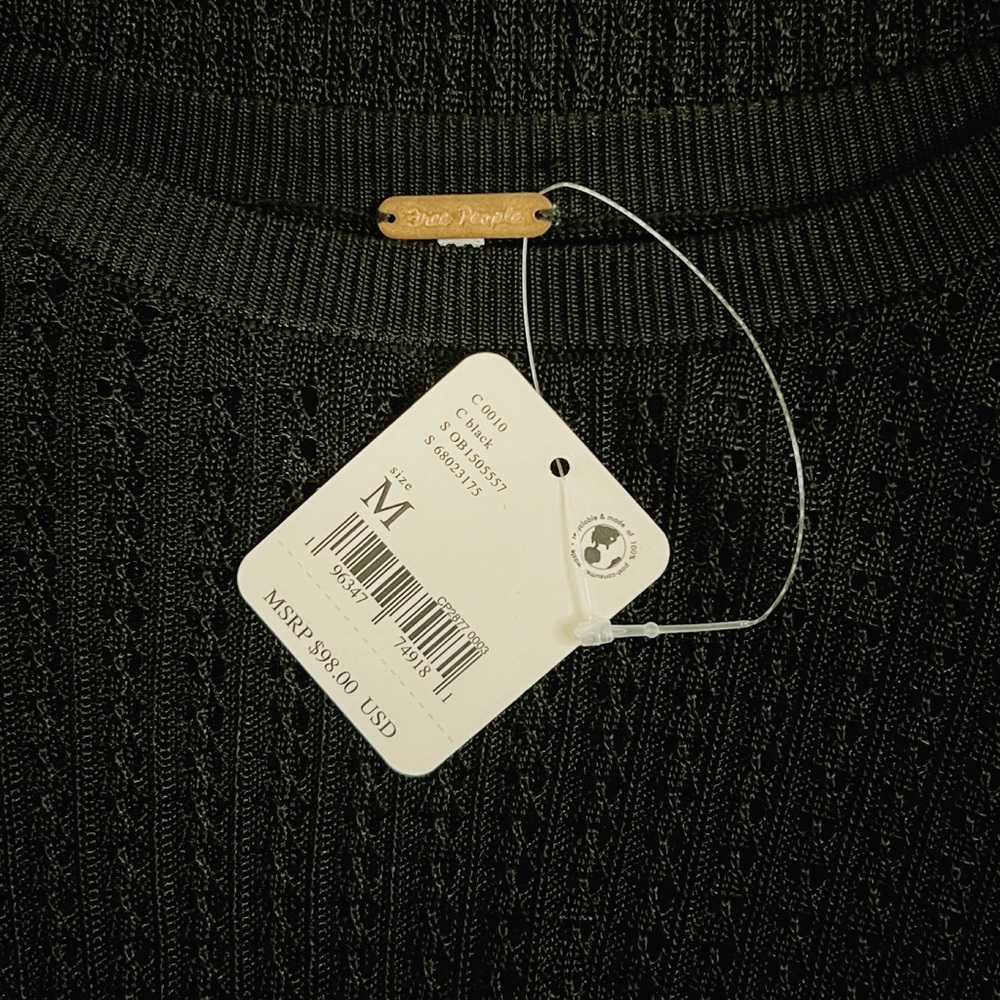 Free People H2O Crew Pullover Knit Semi‎ Sheer Long Sleeve Black Size Medium - Picture 4 of 7